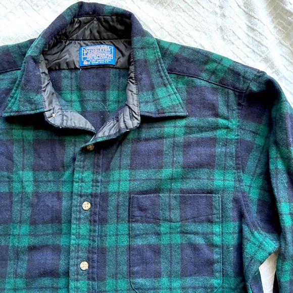 Vintage Pendleton Men’s Virgin Wool Button Shirt Blue Plaid Large - Picture 2 of 12
